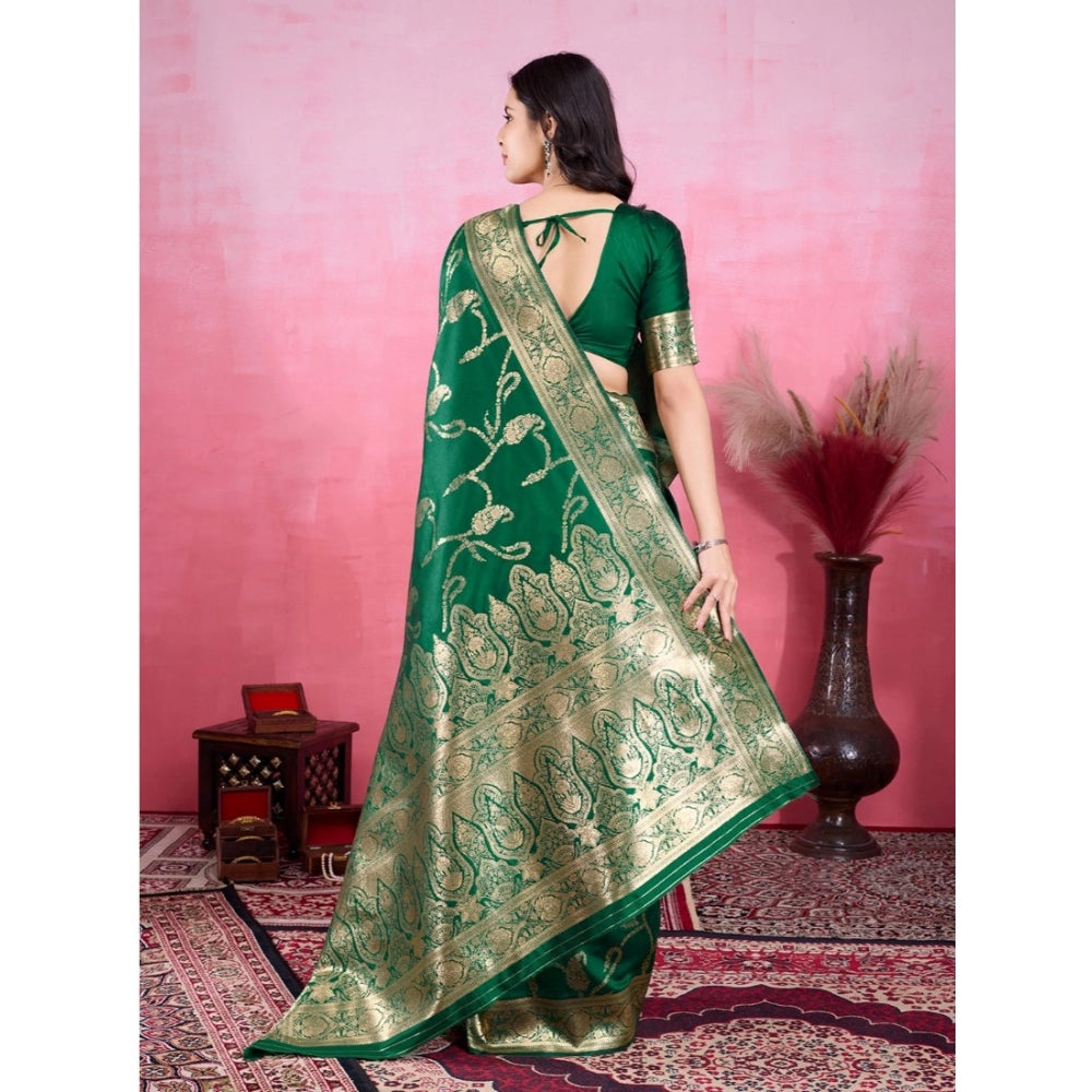 Vaystra Banarasi Silk Printed Saree With Unstitched Blouse 5.5Mtr – Green