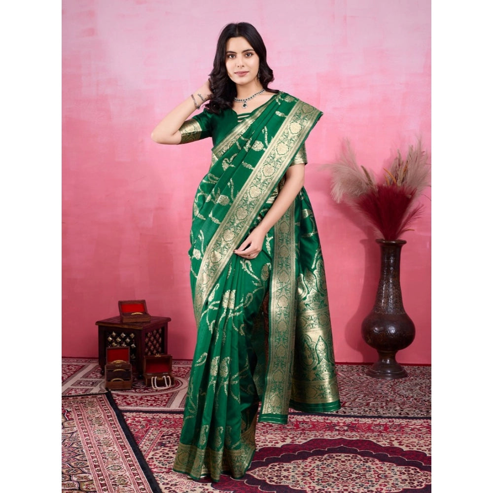 Vaystra Banarasi Silk Printed Saree With Unstitched Blouse 5.5Mtr – Green