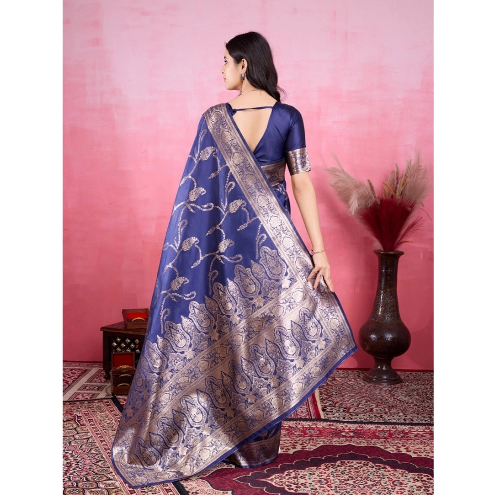 Vaystra Banarasi Silk Printed Saree With Unstitched Blouse 5.5Mtr – Blue
