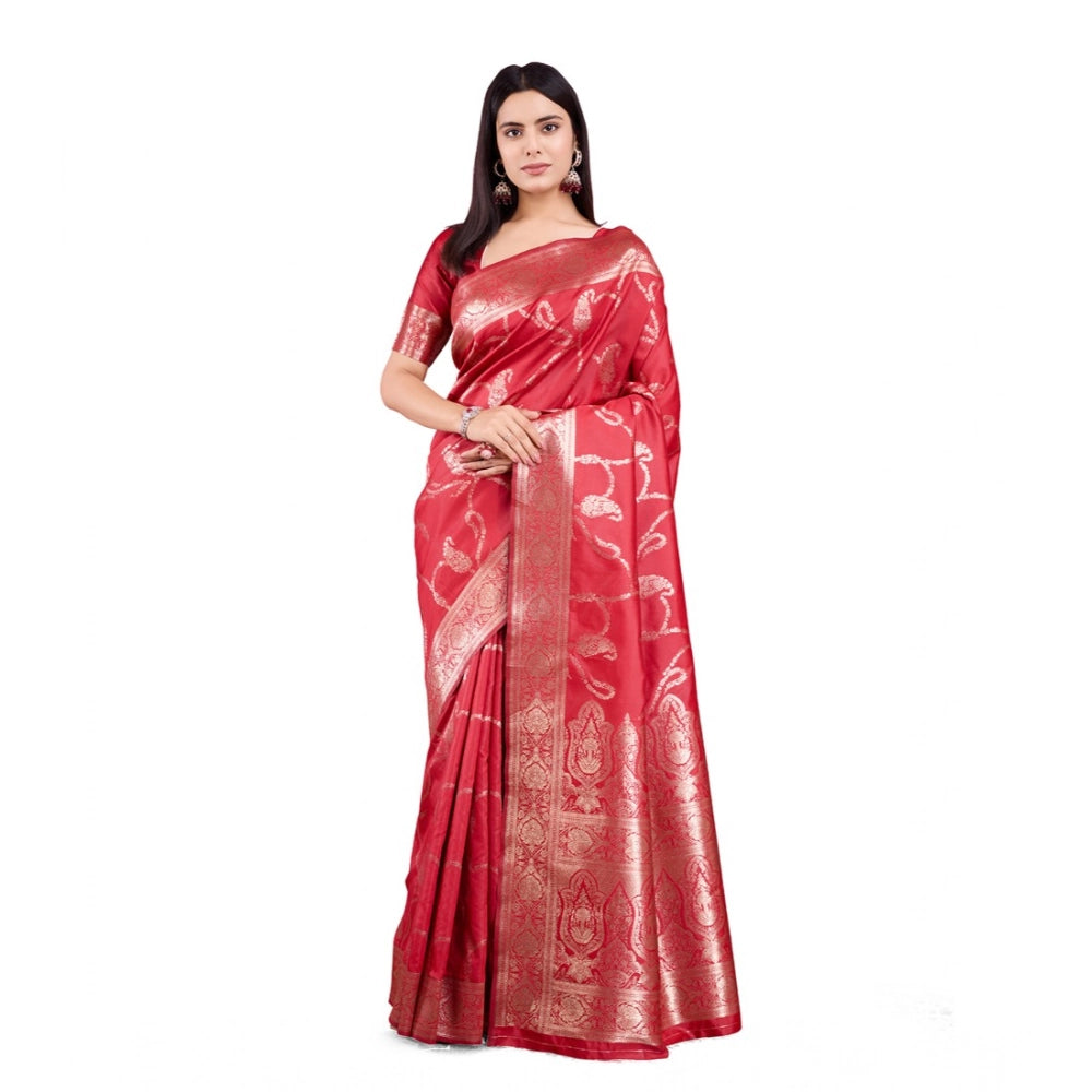 Vaystra Banarasi Silk Printed Saree With Unstitched Blouse 5.5Mtr – Red