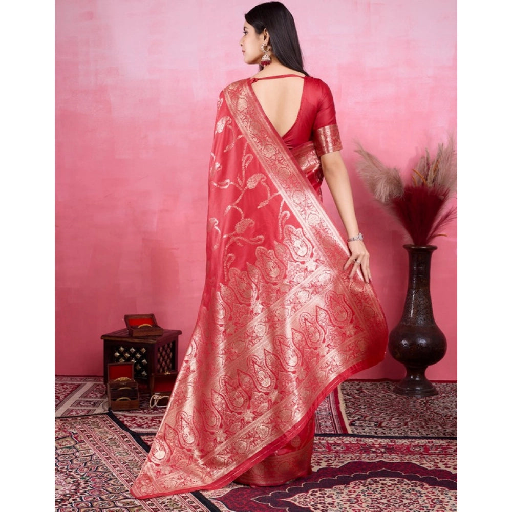 Vaystra Banarasi Silk Printed Saree With Unstitched Blouse 5.5Mtr – Red