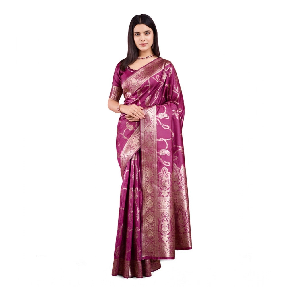 Vaystra Banarasi Silk Printed Saree With Unstitched Blouse 5.5Mtr – Wine