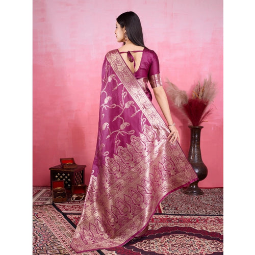 Vaystra Banarasi Silk Printed Saree With Unstitched Blouse 5.5Mtr – Wine