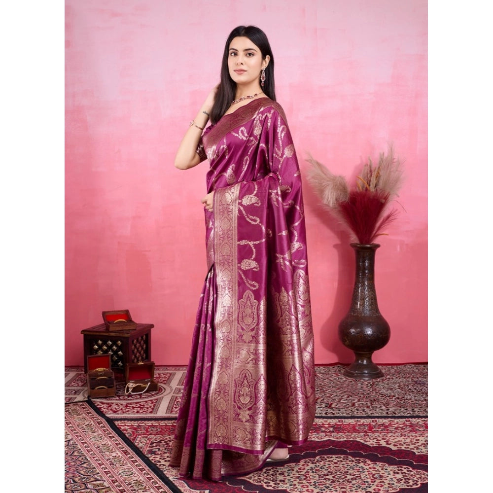 Vaystra Banarasi Silk Printed Saree With Unstitched Blouse 5.5Mtr – Wine