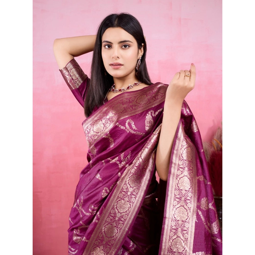 Vaystra Banarasi Silk Printed Saree With Unstitched Blouse 5.5Mtr – Wine