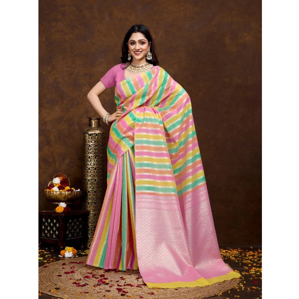 Vaystra Cotton Blended Printed Saree With Unstitched Blouse 5.5Mtr – Pink