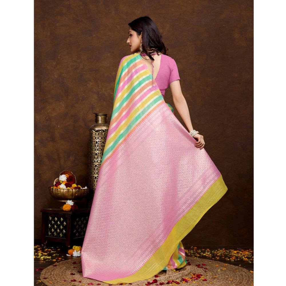 Vaystra Cotton Blended Printed Saree With Unstitched Blouse 5.5Mtr – Pink