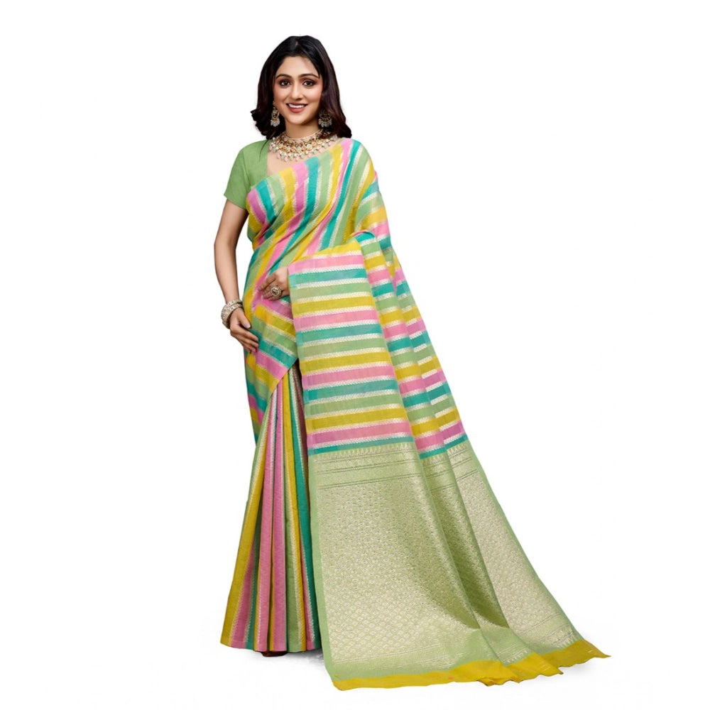 Vaystra Cotton Blended Printed Saree With Unstitched Blouse 5.5Mtr – Pista