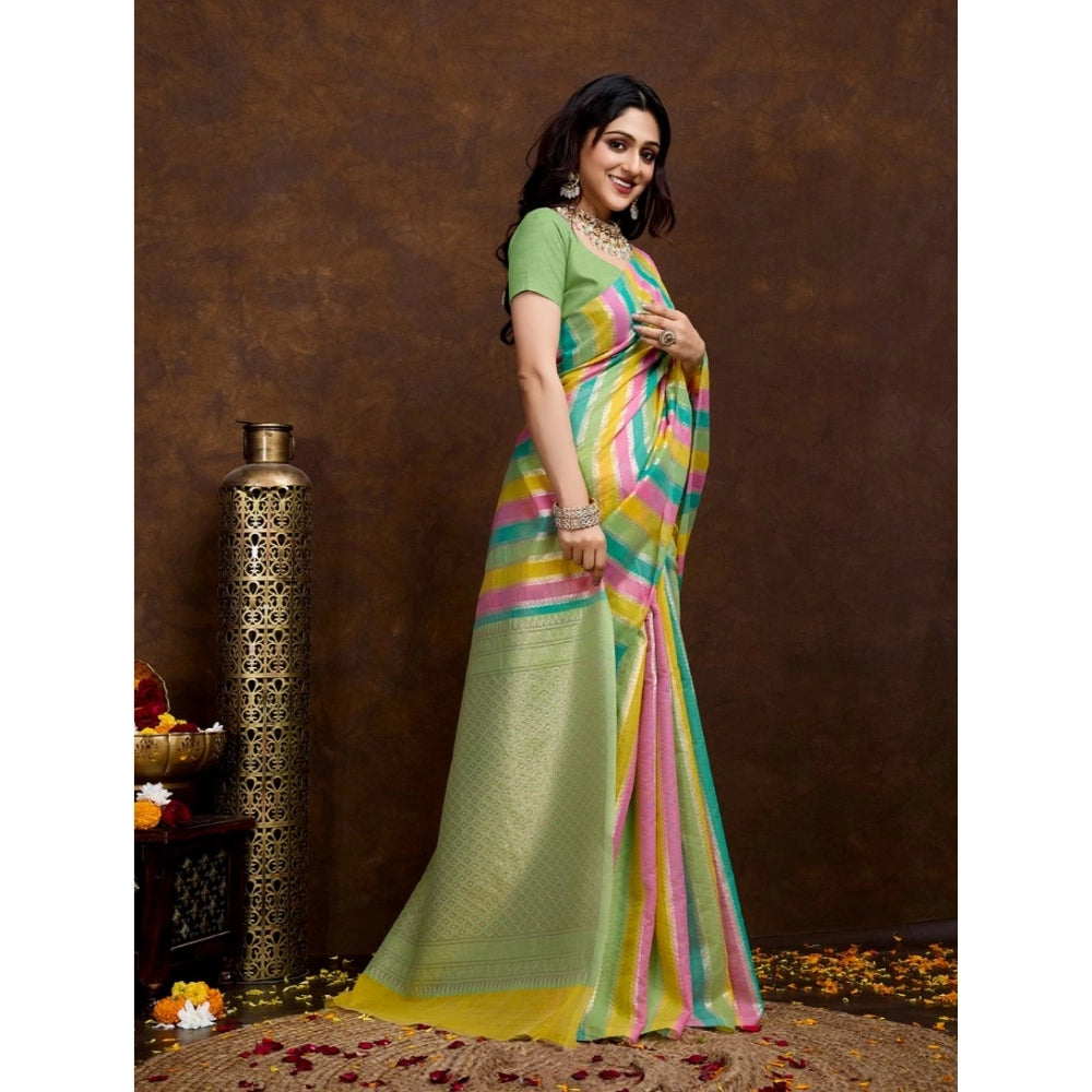 Vaystra Cotton Blended Printed Saree With Unstitched Blouse 5.5Mtr – Pista
