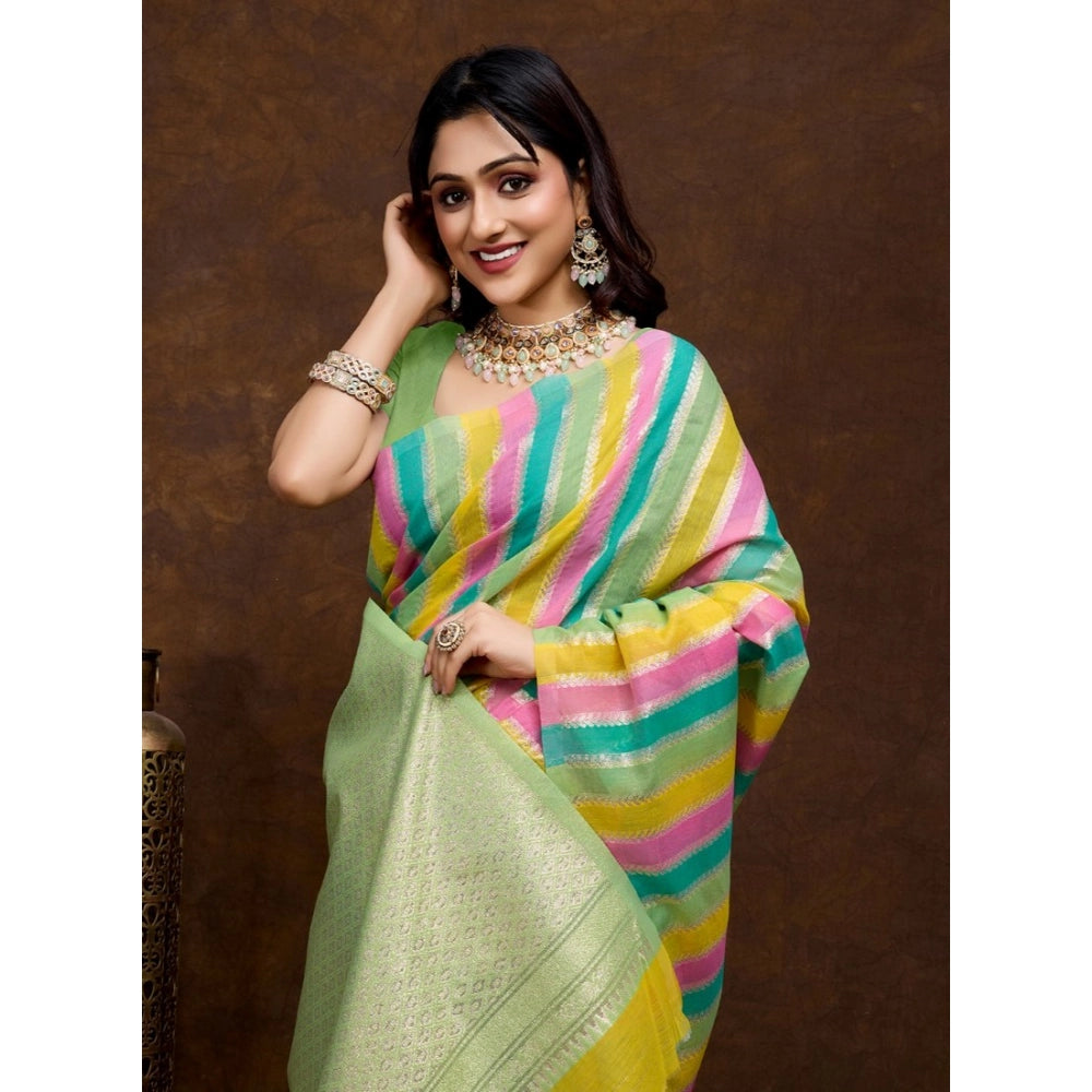 Vaystra Cotton Blended Printed Saree With Unstitched Blouse 5.5Mtr – Pista