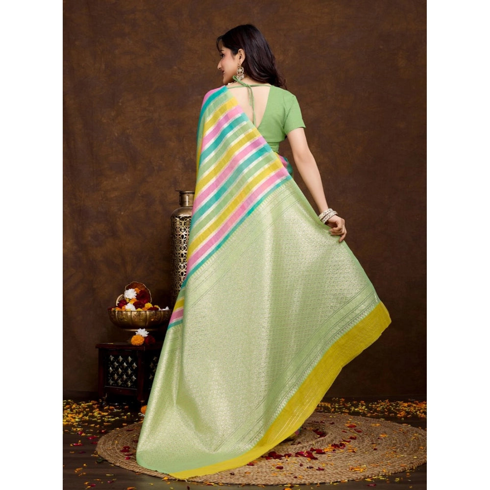 Vaystra Cotton Blended Printed Saree With Unstitched Blouse 5.5Mtr – Pista