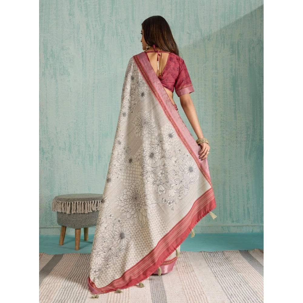 Vaystra Silk Blend Printed Saree With Unstitched Blouse 5.5Mtr – Beige