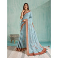 Vaystra Silk Blend Printed Saree With Unstitched Blouse 5.5Mtr – Blue