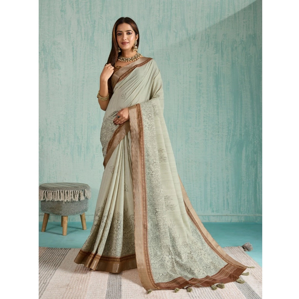 Vaystra Silk Blend Printed Saree With Unstitched Blouse 5.5Mtr – Green