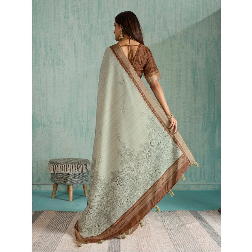 Vaystra Silk Blend Printed Saree With Unstitched Blouse 5.5Mtr – Green