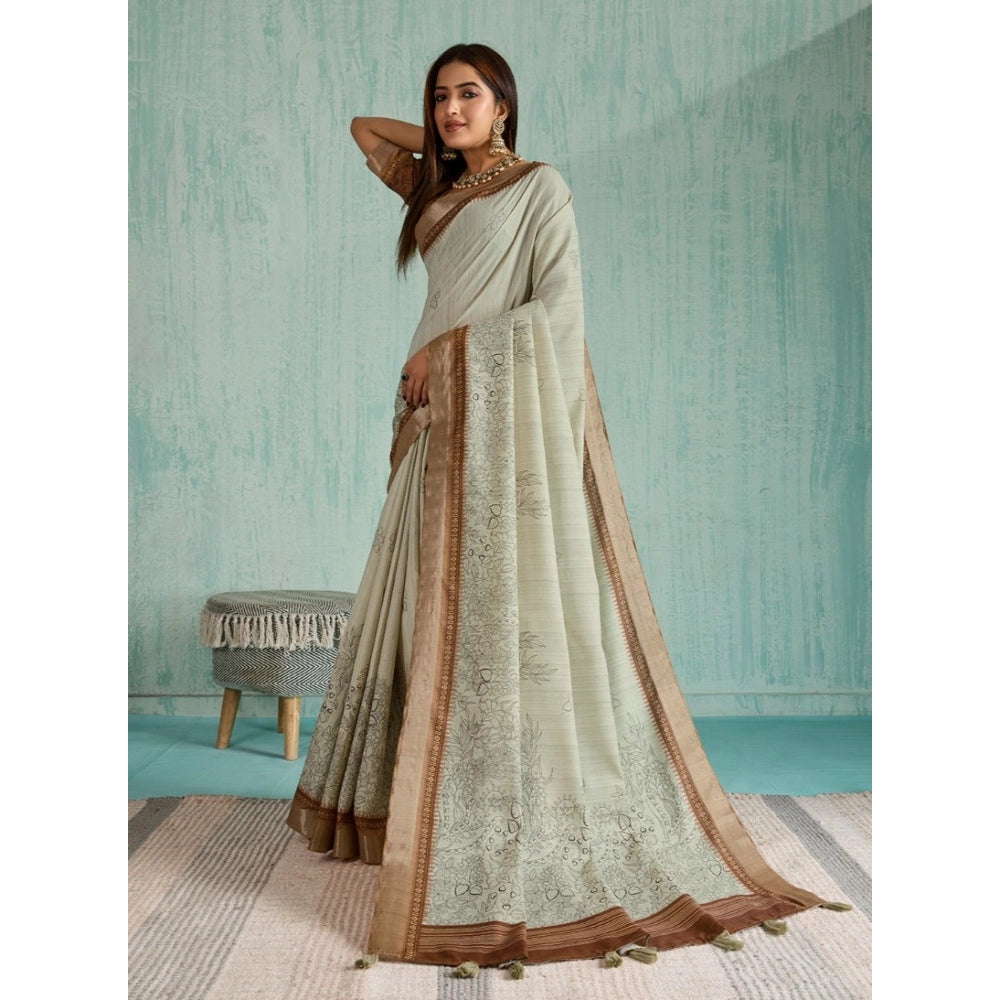 Vaystra Silk Blend Printed Saree With Unstitched Blouse 5.5Mtr – Green