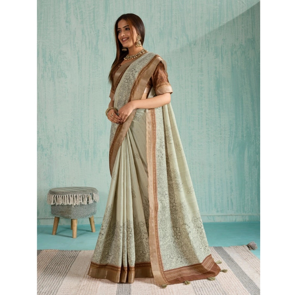 Vaystra Silk Blend Printed Saree With Unstitched Blouse 5.5Mtr – Green