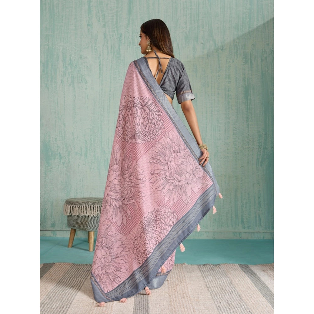 Vaystra Silk Blend Printed Saree With Unstitched Blouse 5.5Mtr – Pink