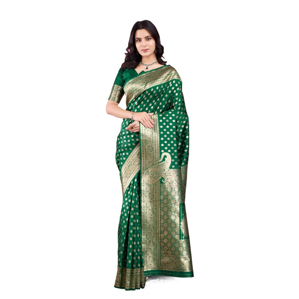 Vaystra Banarasi Silk Printed Saree With Unstitched Blouse 5.5Mtr – Green