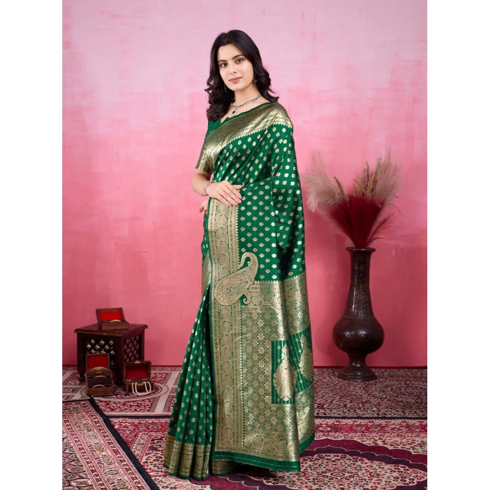 Vaystra Banarasi Silk Printed Saree With Unstitched Blouse 5.5Mtr – Green