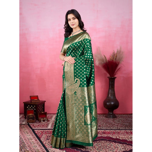 Vaystra Banarasi Silk Printed Saree With Unstitched Blouse 5.5Mtr – Green
