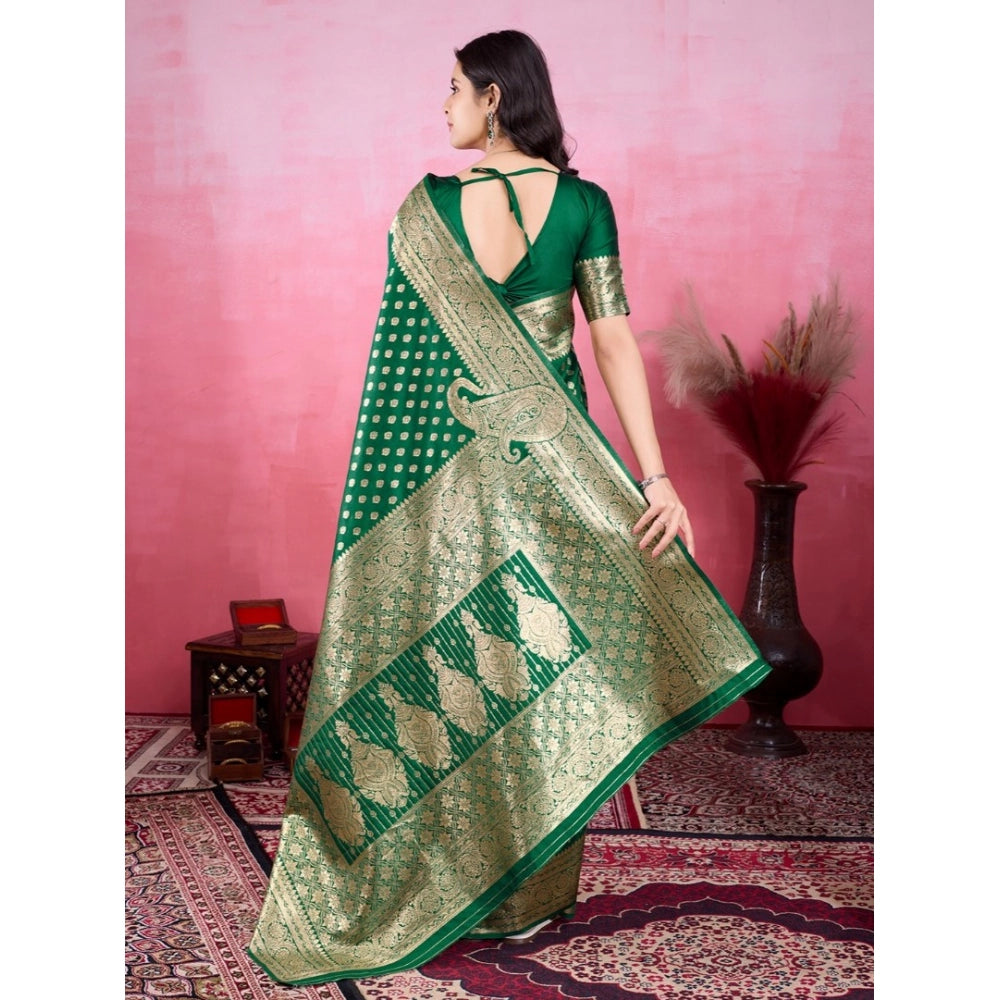 Vaystra Banarasi Silk Printed Saree With Unstitched Blouse 5.5Mtr – Green