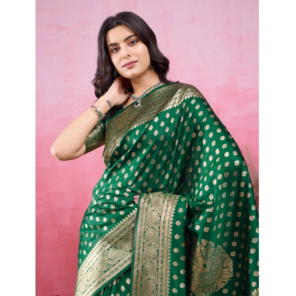 Vaystra Banarasi Silk Printed Saree With Unstitched Blouse 5.5Mtr – Green