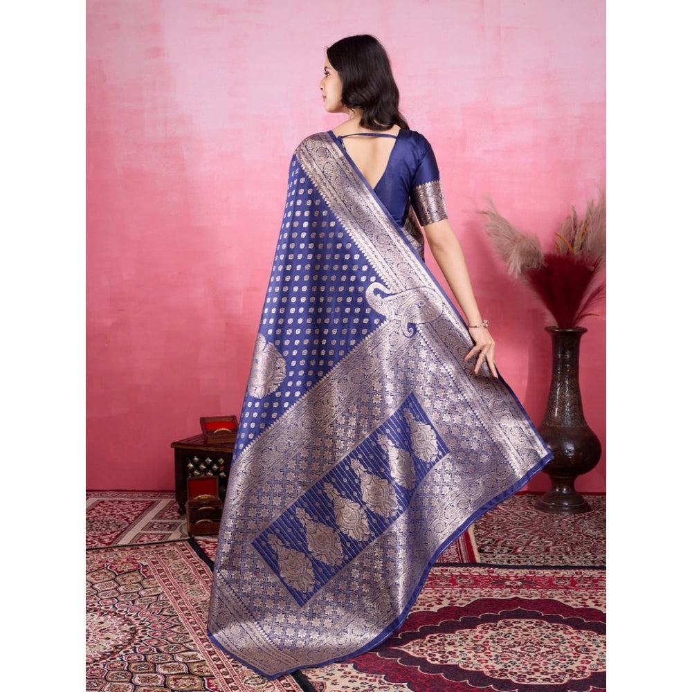 Vaystra Banarasi Silk Printed Saree With Unstitched Blouse 5.5Mtr – Blue