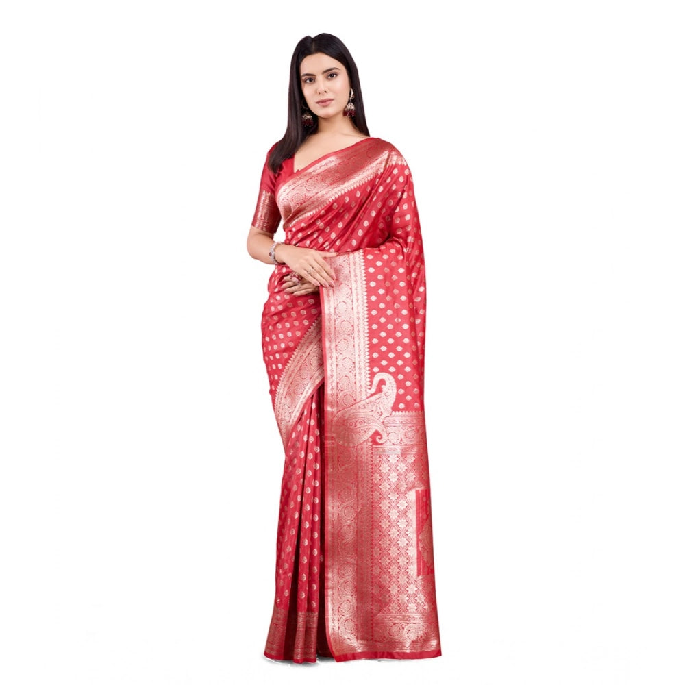 Vaystra Banarasi Silk Printed Saree With Unstitched Blouse 5.5Mtr – Red