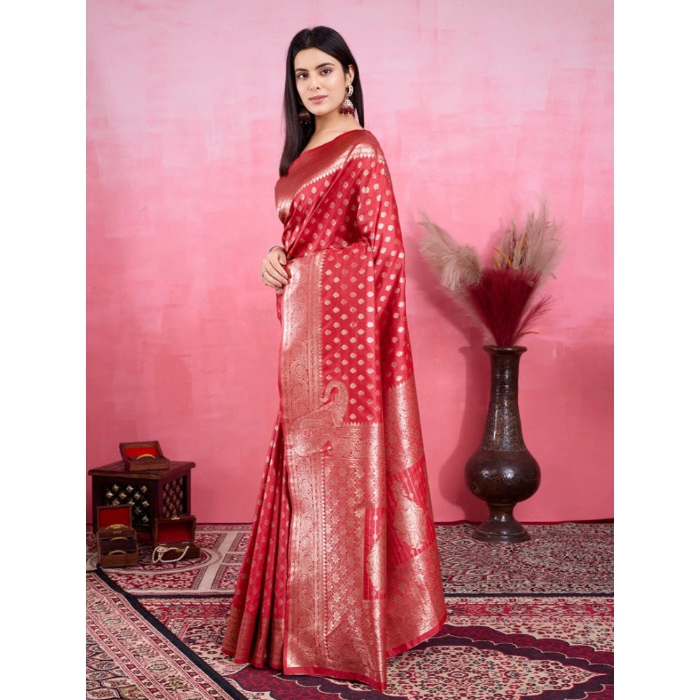 Vaystra Banarasi Silk Printed Saree With Unstitched Blouse 5.5Mtr – Red