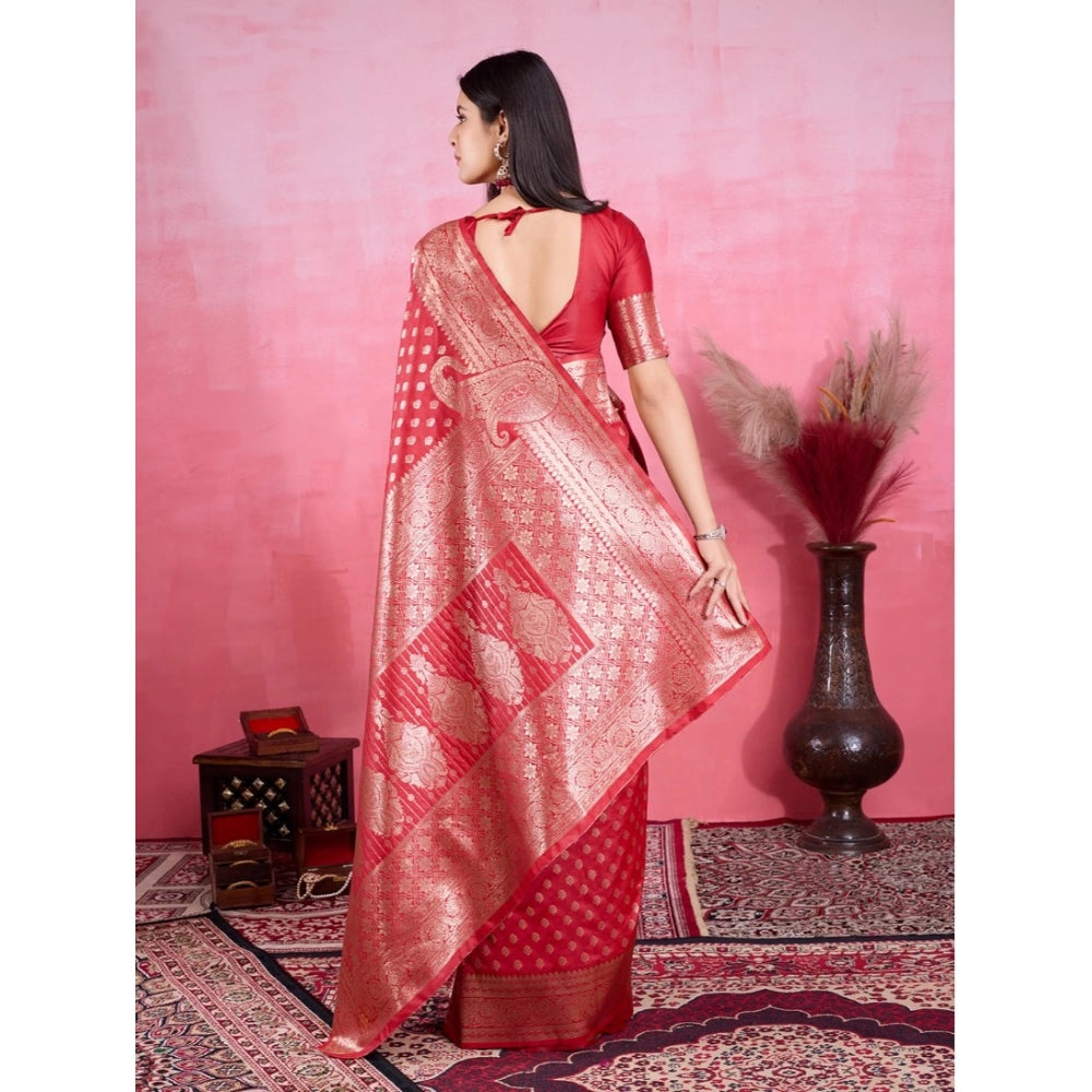 Vaystra Banarasi Silk Printed Saree With Unstitched Blouse 5.5Mtr – Red