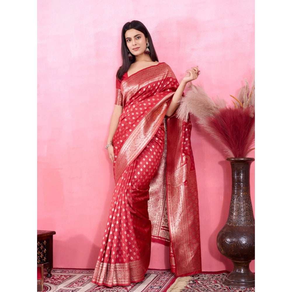 Vaystra Banarasi Silk Printed Saree With Unstitched Blouse 5.5Mtr – Red