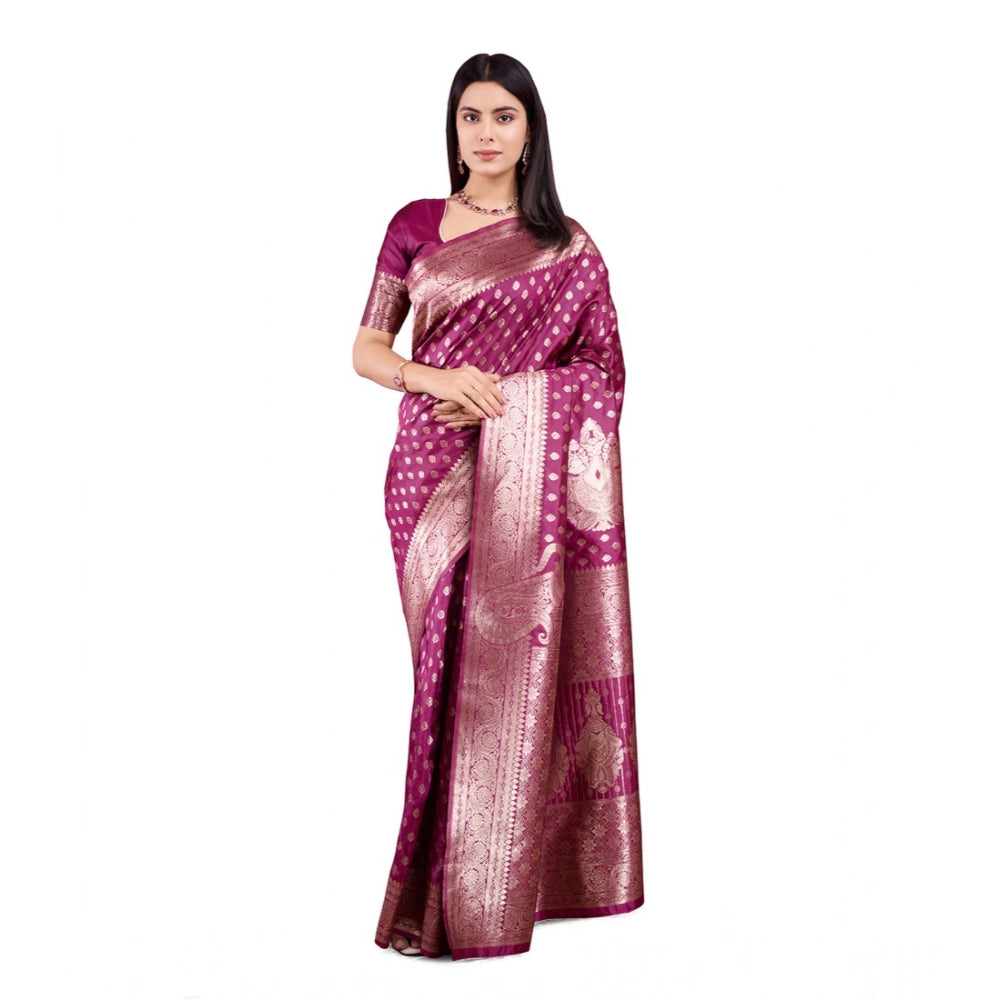 Vaystra Banarasi Silk Printed Saree With Unstitched Blouse 5.5Mtr – Wine