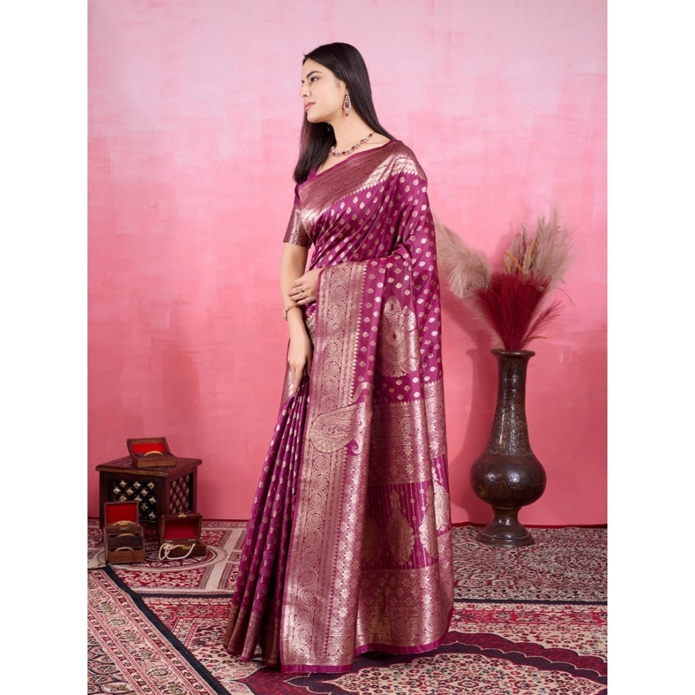 Vaystra Banarasi Silk Printed Saree With Unstitched Blouse 5.5Mtr – Wine