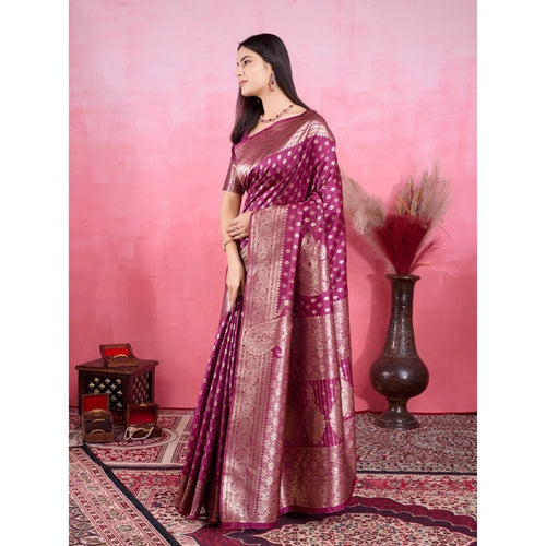 Vaystra Banarasi Silk Printed Saree With Unstitched Blouse 5.5Mtr – Wine