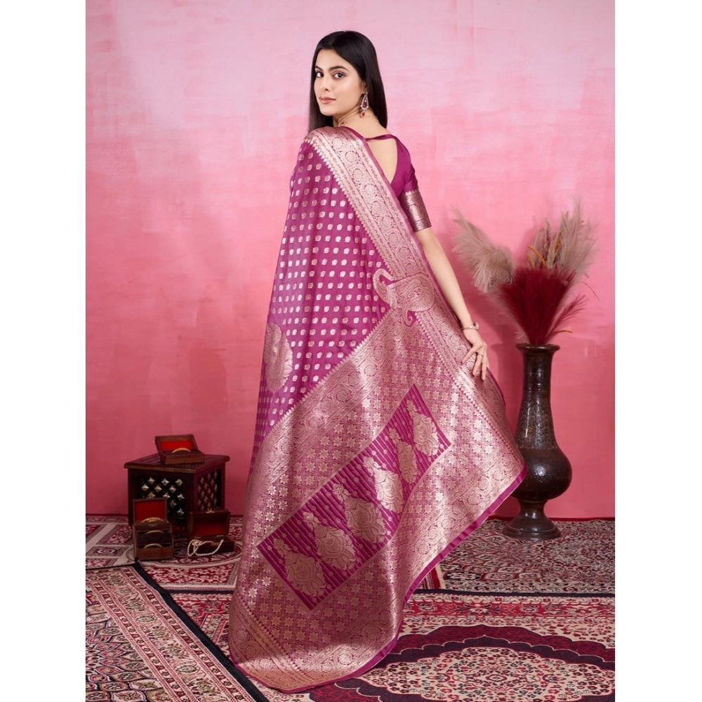 Vaystra Banarasi Silk Printed Saree With Unstitched Blouse 5.5Mtr – Wine