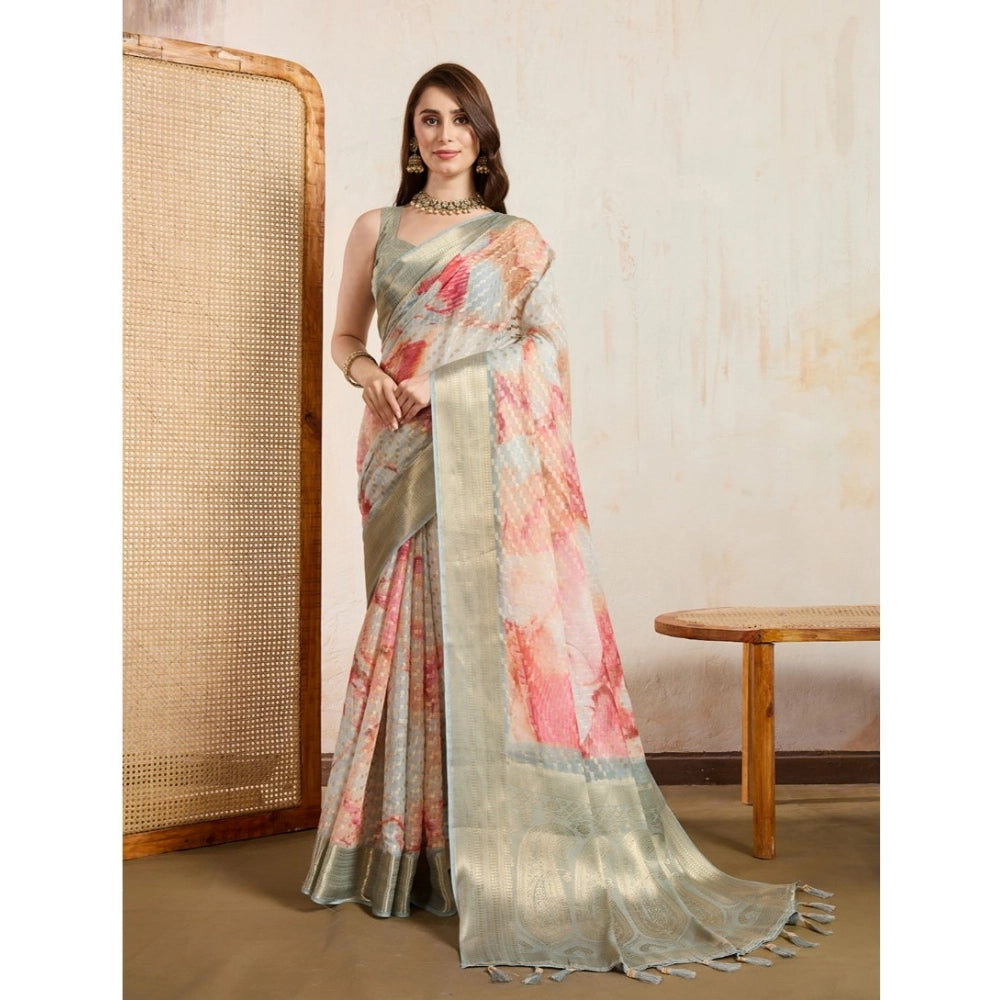 Vaystra Viscose Printed Saree With Unstitched Blouse 5.5Mtr – Cream