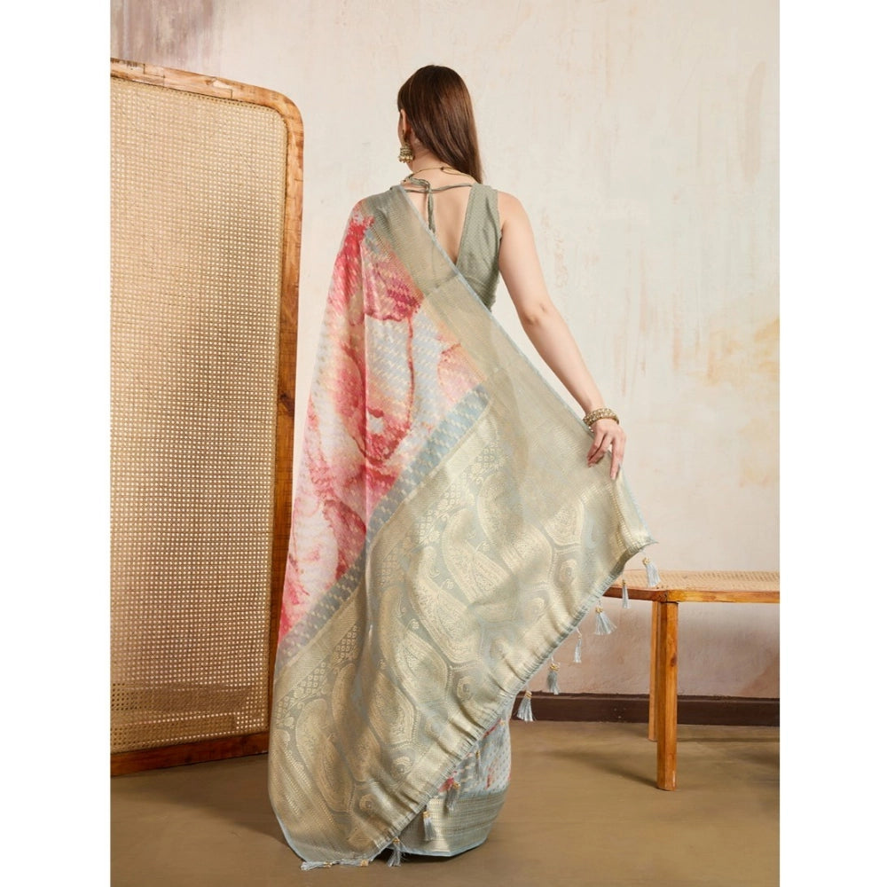 Vaystra Viscose Printed Saree With Unstitched Blouse 5.5Mtr – Cream