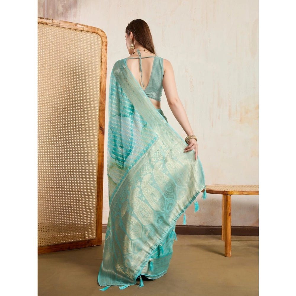 Vaystra Viscose Printed Saree With Unstitched Blouse 5.5Mtr – Green