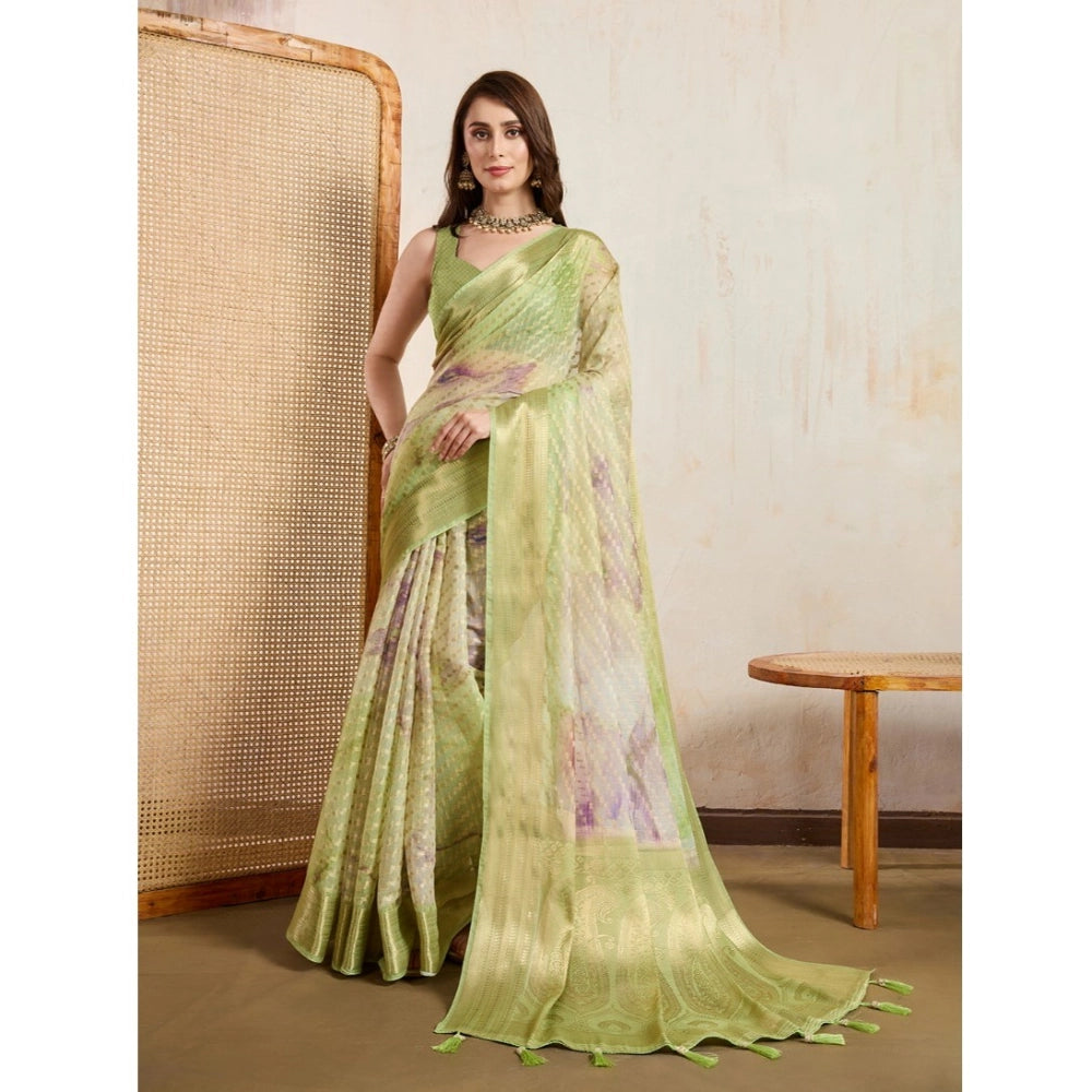 Vaystra Viscose Printed Saree With Unstitched Blouse 5.5Mtr – Light Green