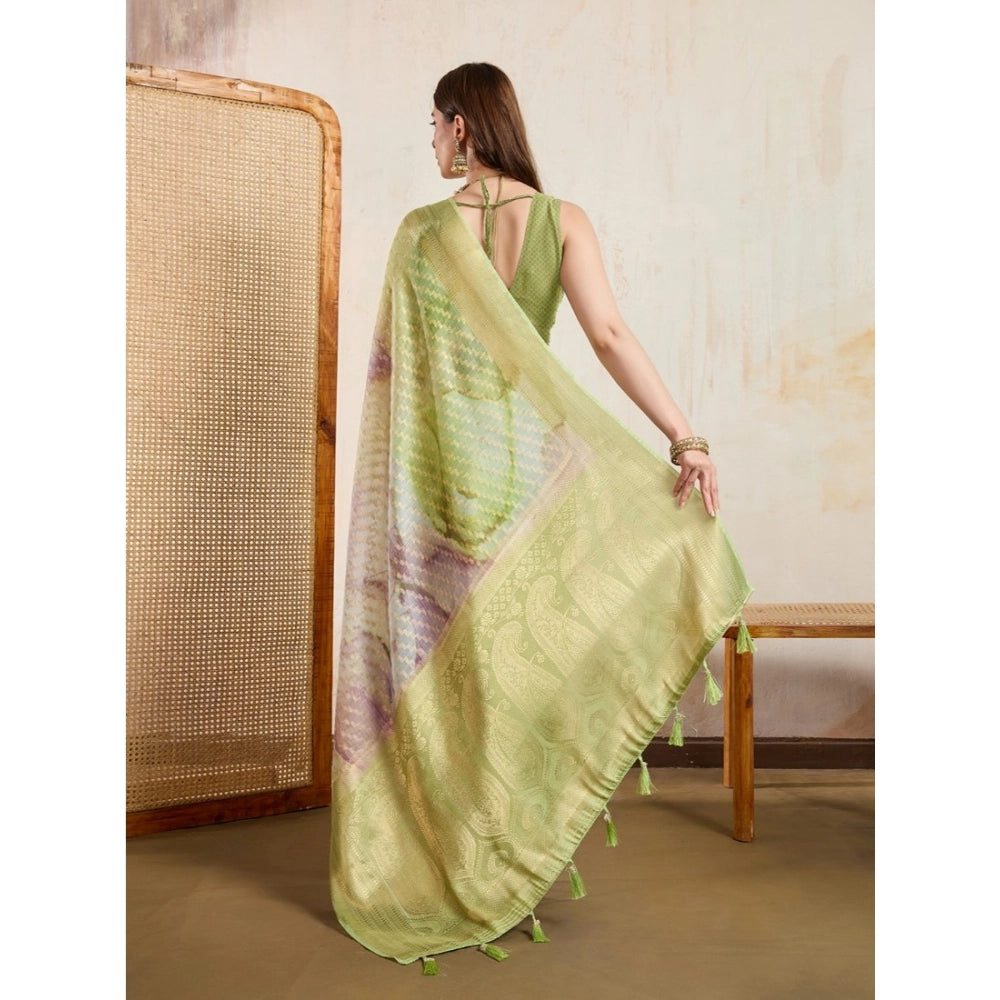 Vaystra Viscose Printed Saree With Unstitched Blouse 5.5Mtr – Light Green