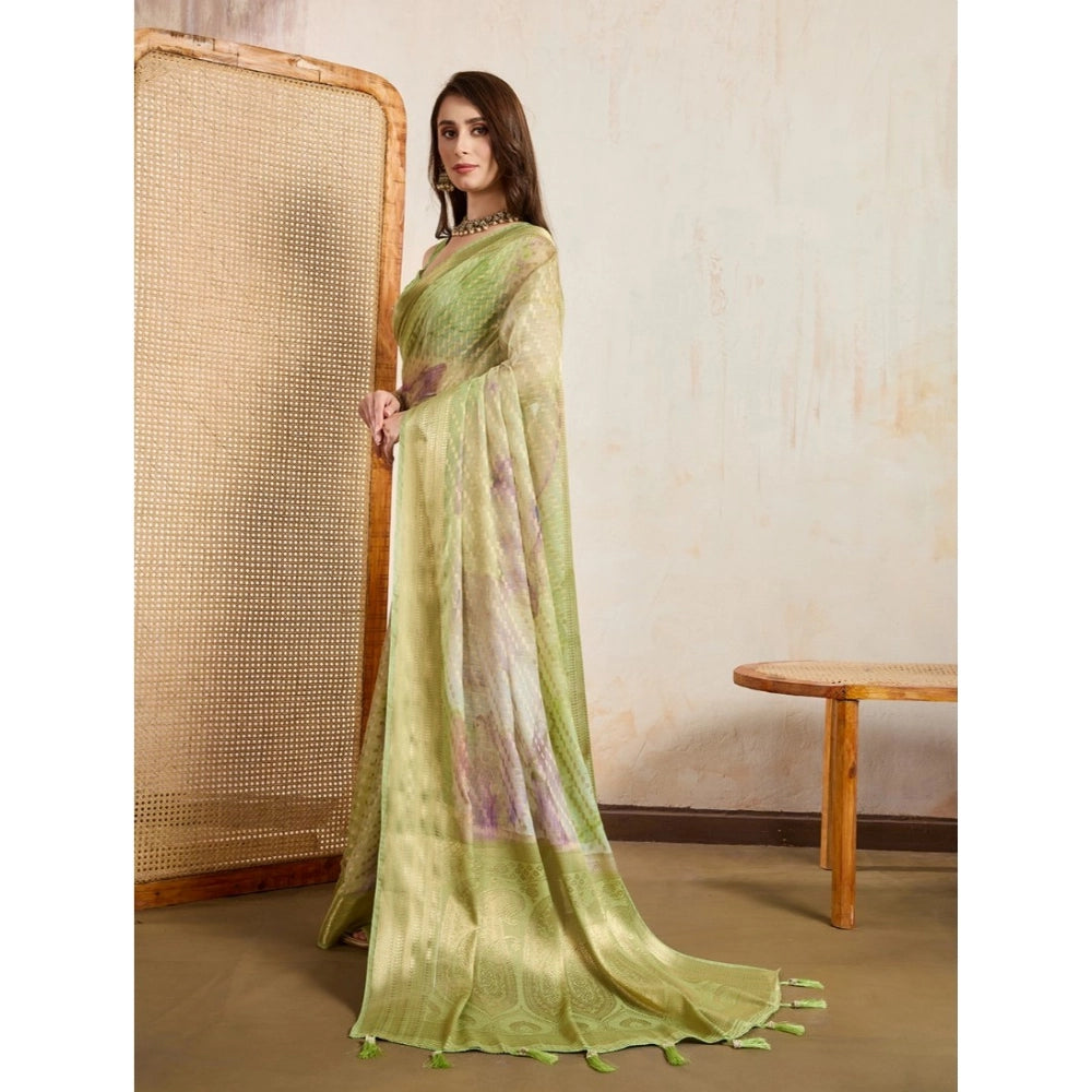 Vaystra Viscose Printed Saree With Unstitched Blouse 5.5Mtr – Light Green