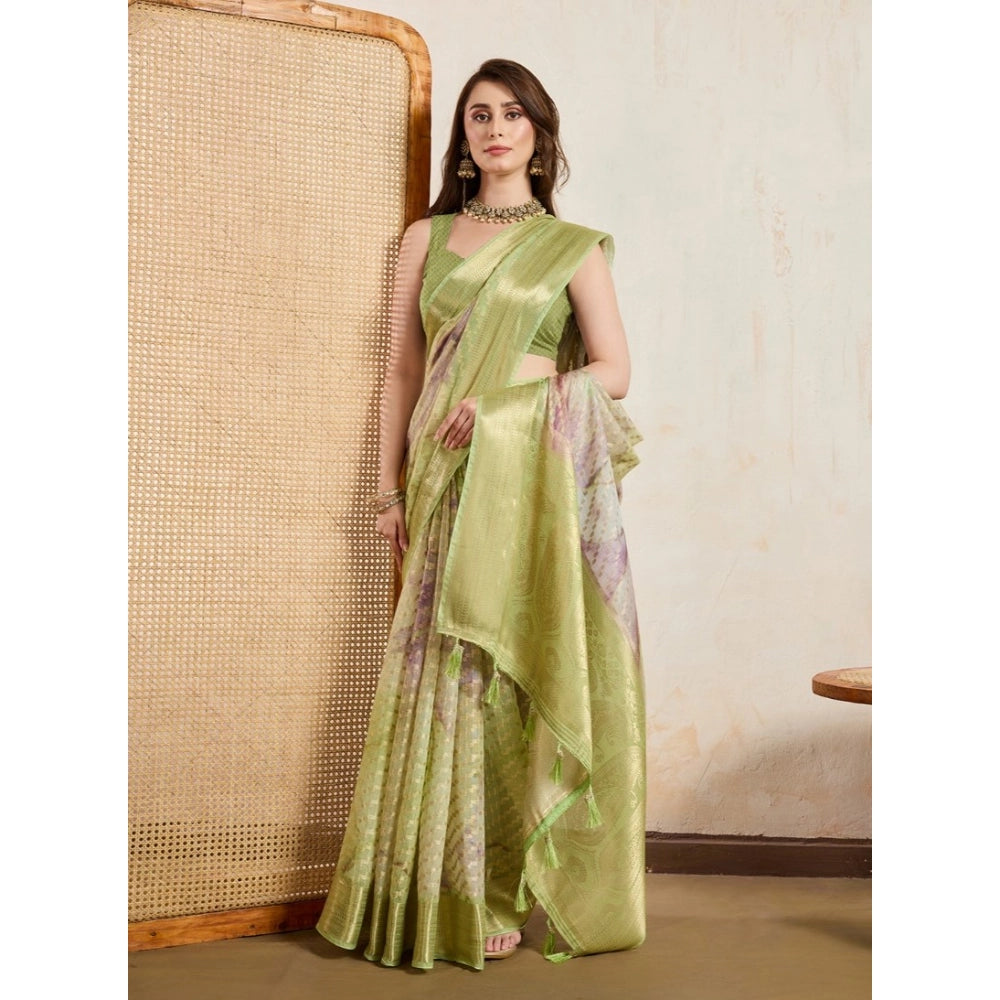 Vaystra Viscose Printed Saree With Unstitched Blouse 5.5Mtr – Light Green