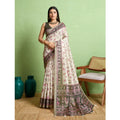 Vaystra Silk Blend Printed Saree With Unstitched Blouse 5.5Mtr – Off White