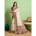 Vaystra Silk Blend Printed Saree With Unstitched Blouse 5.5Mtr – Cream