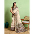 Vaystra Silk Blend Printed Saree With Unstitched Blouse 5.5Mtr – Cream