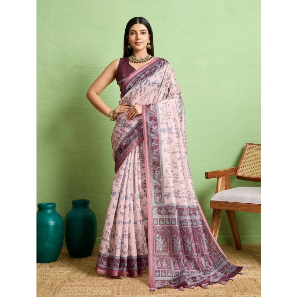 Vaystra Silk Blend Printed Saree With Unstitched Blouse 5.5Mtr – Grey