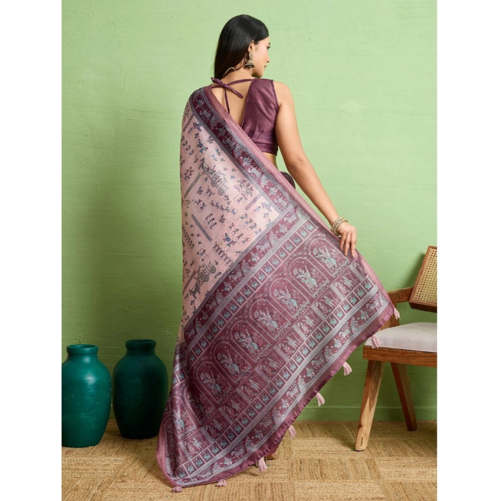 Vaystra Silk Blend Printed Saree With Unstitched Blouse 5.5Mtr – Grey