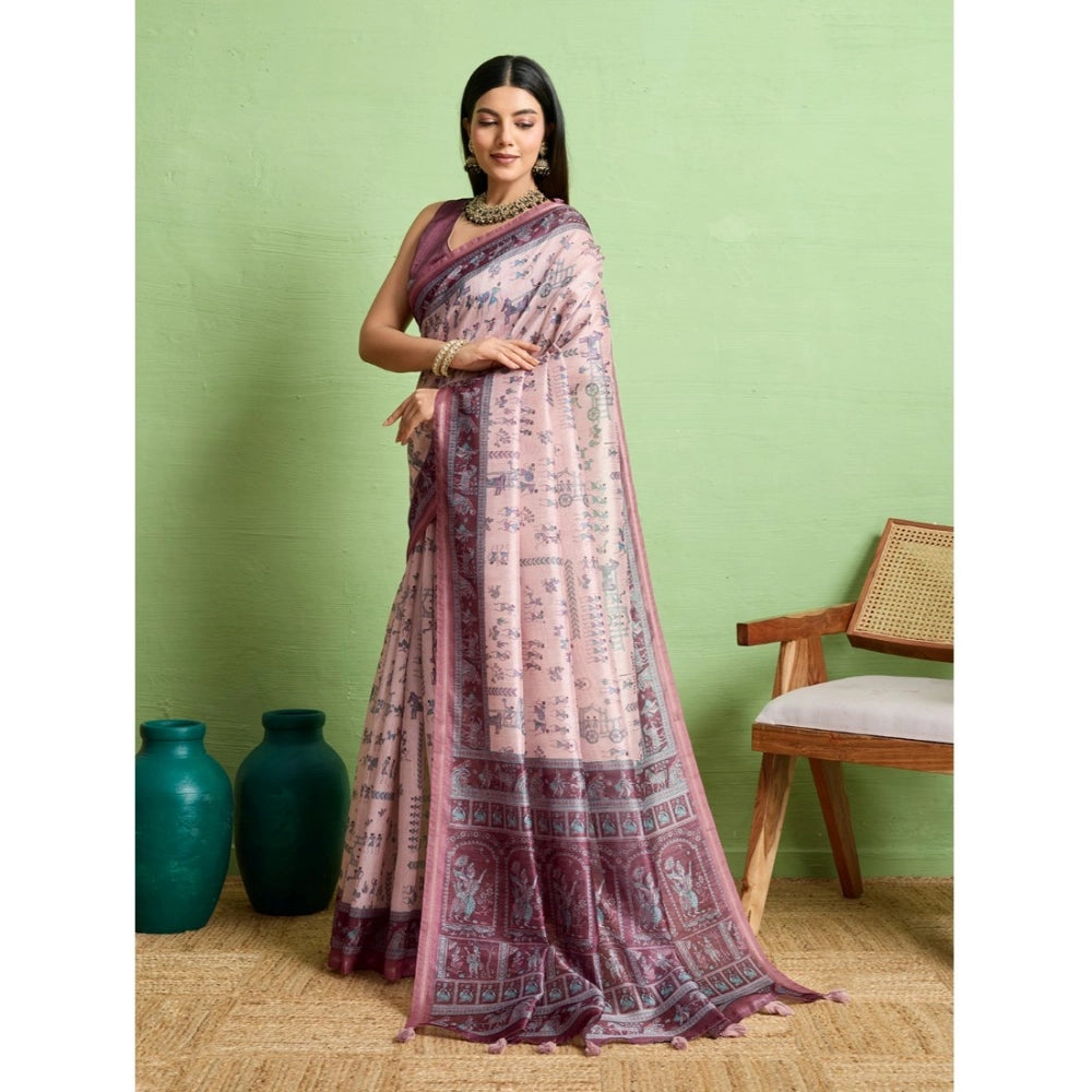 Vaystra Silk Blend Printed Saree With Unstitched Blouse 5.5Mtr – Grey