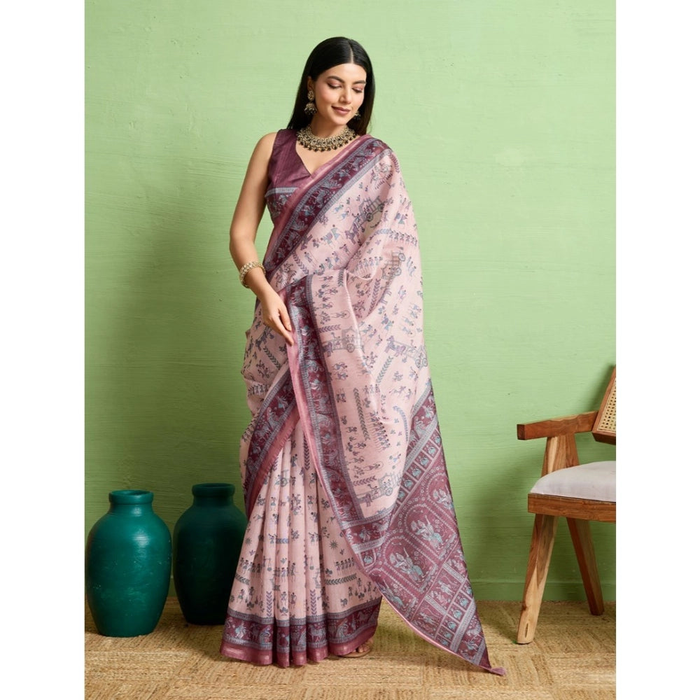 Vaystra Silk Blend Printed Saree With Unstitched Blouse 5.5Mtr – Grey